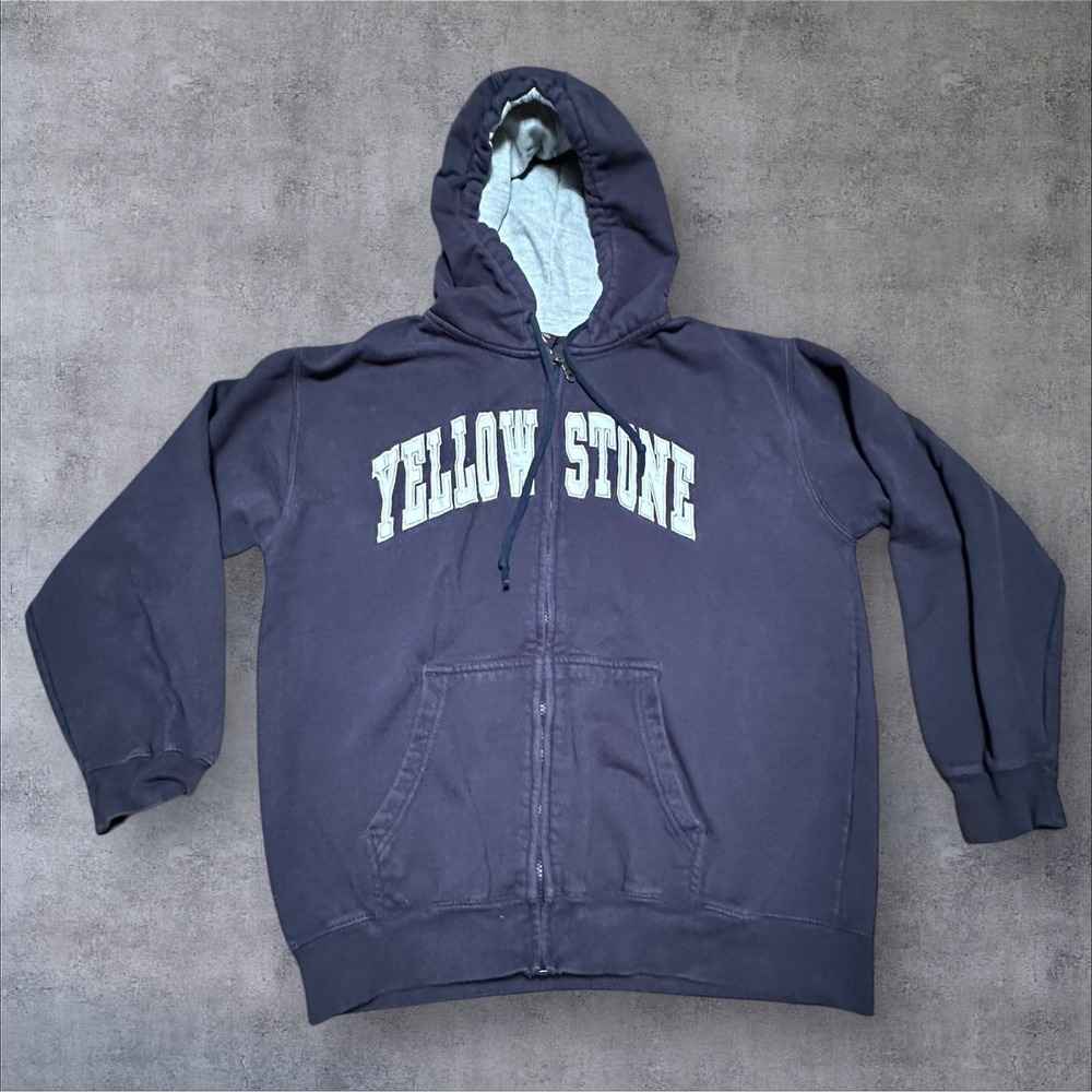 Yellowstone National Park Hoodie Mens XL Prairie Mountain Navy Zip‎ Up